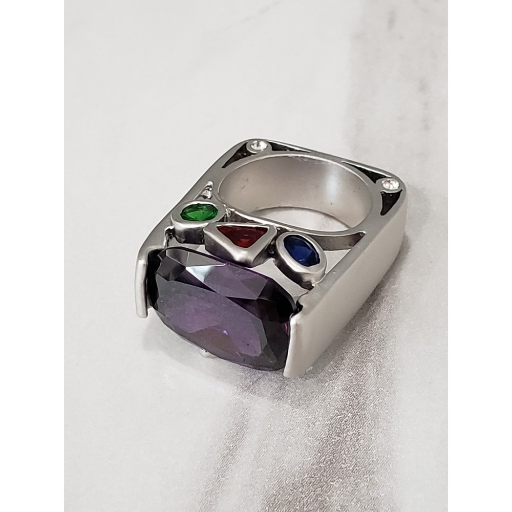 SIZE 5 Cocktail Statement Ring Geometric Art Deco Wearable Art Rainbow Chunky